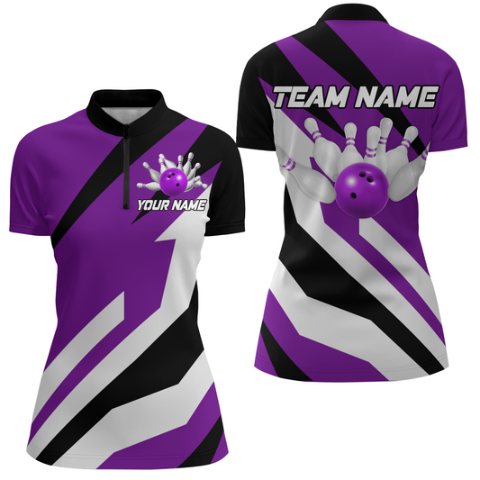 Purple Bowling Shirts Unisex Custom Bowling Jersey Men & Women 1/4 Zip Bowling Team League BDT553