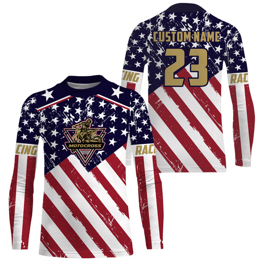 American Flag Motocross Jersey UPF30+ Women Men Kid Dirt Bike Off-Road Shirt Motorcycle Long Sleeve PDT701
