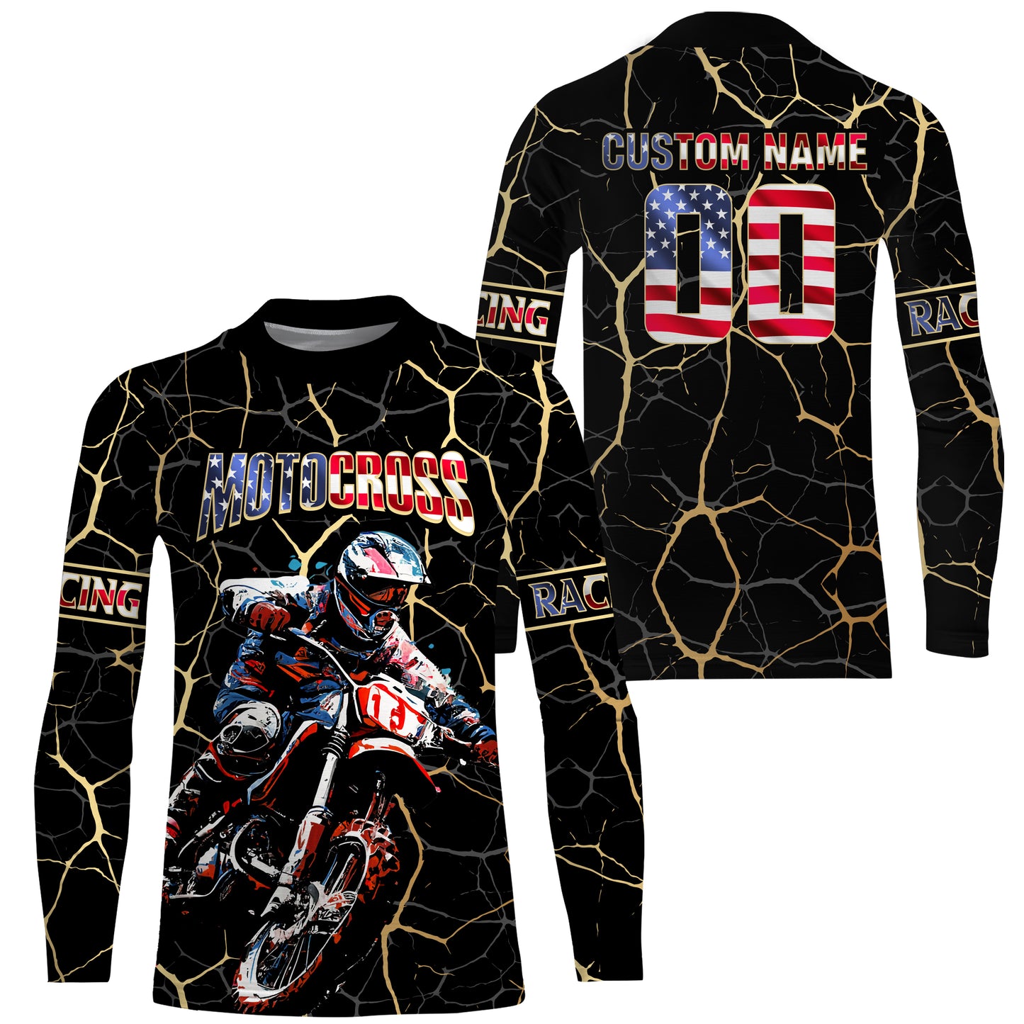 Custom Motocross Jersey Youth Men Women UPF30+ American Flag MX Dirt Bike Shirts Motorcycle PDT706