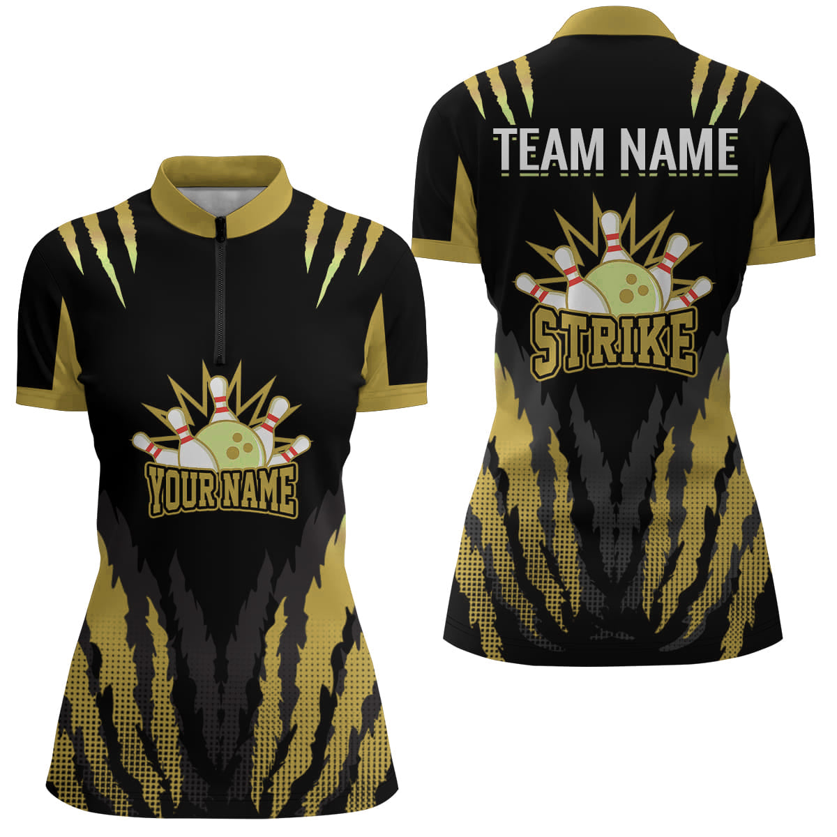 Strike Bowling Jersey For Women Personalized Bowling Shirt Team Bowling Quarter-Zip Shirt BDT286