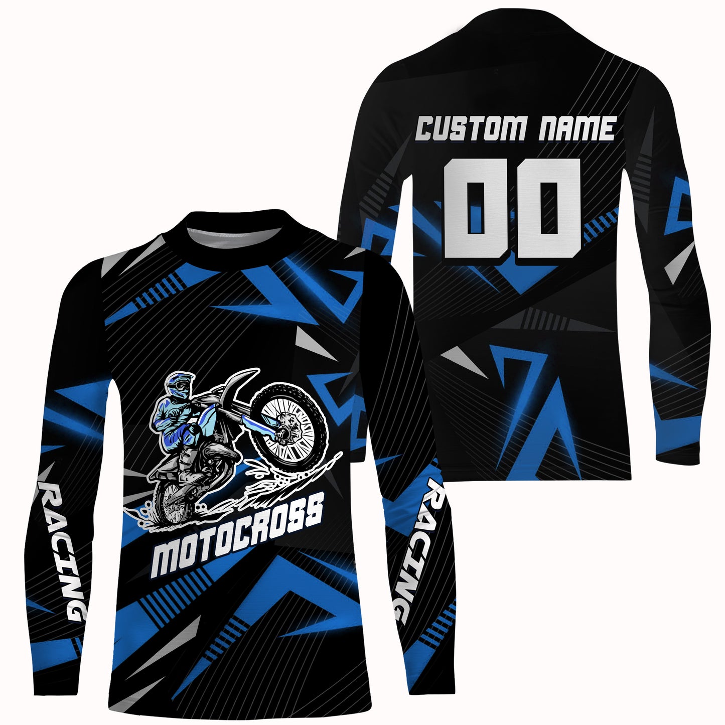 Kid Men Women Dirt Bike Jersey Custom UPF30+ Youth Blue Motocross Shirt Off-Road MX Motorcycle PDT632