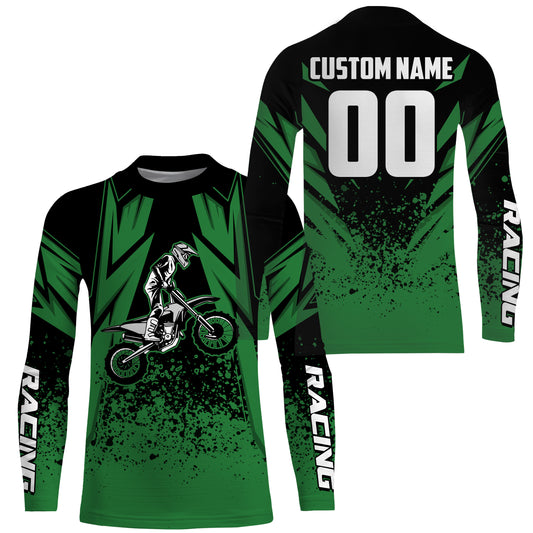 Kid Men Women Motocross Jersey Personalized UPF30+ Green Dirt Bike Shirt Off-Road Motorcycle PDT636