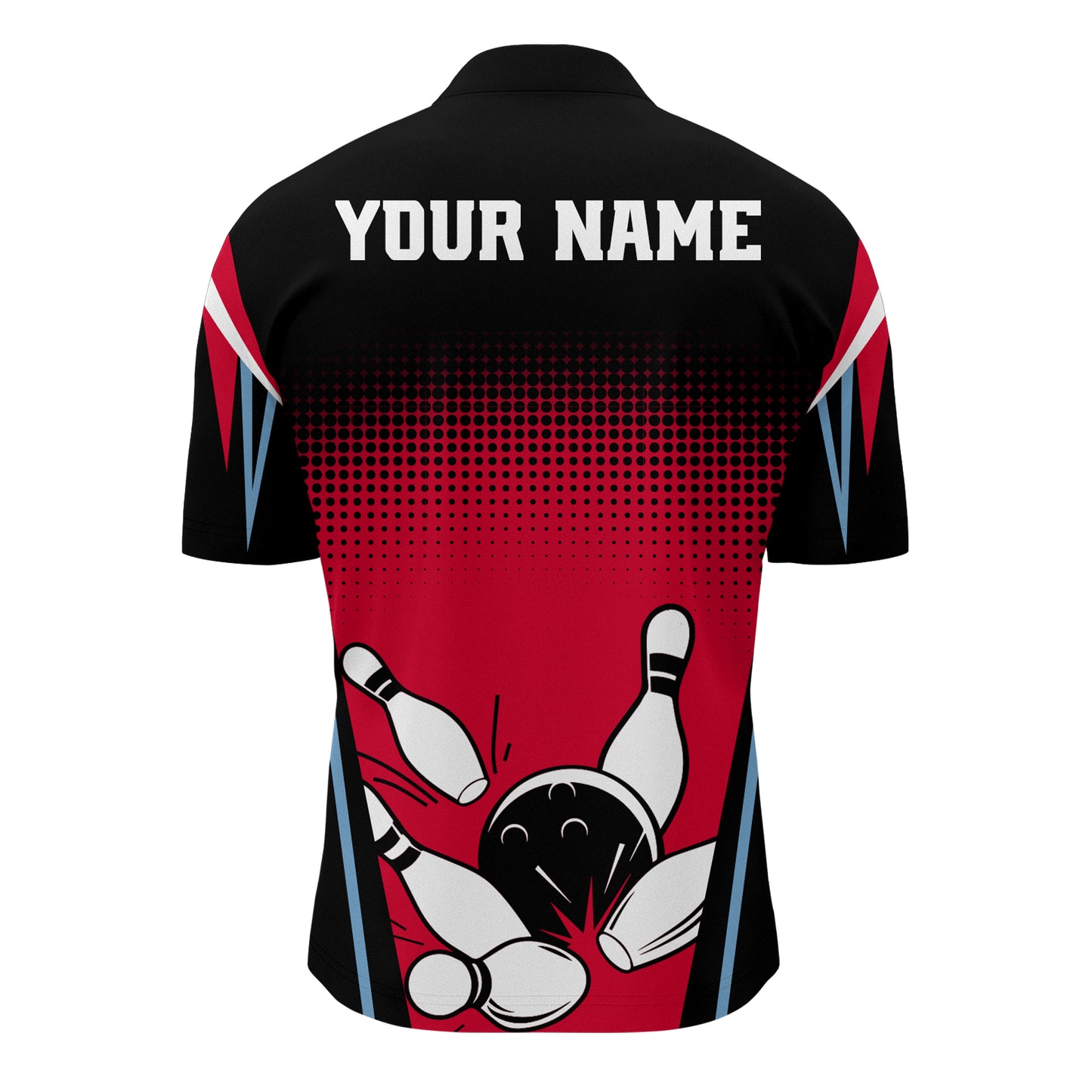 Custom Bowling Quarter-Zip Shirt Black&Red Bowling Jersey For Men Custom Bowling Team Shirts BDT256