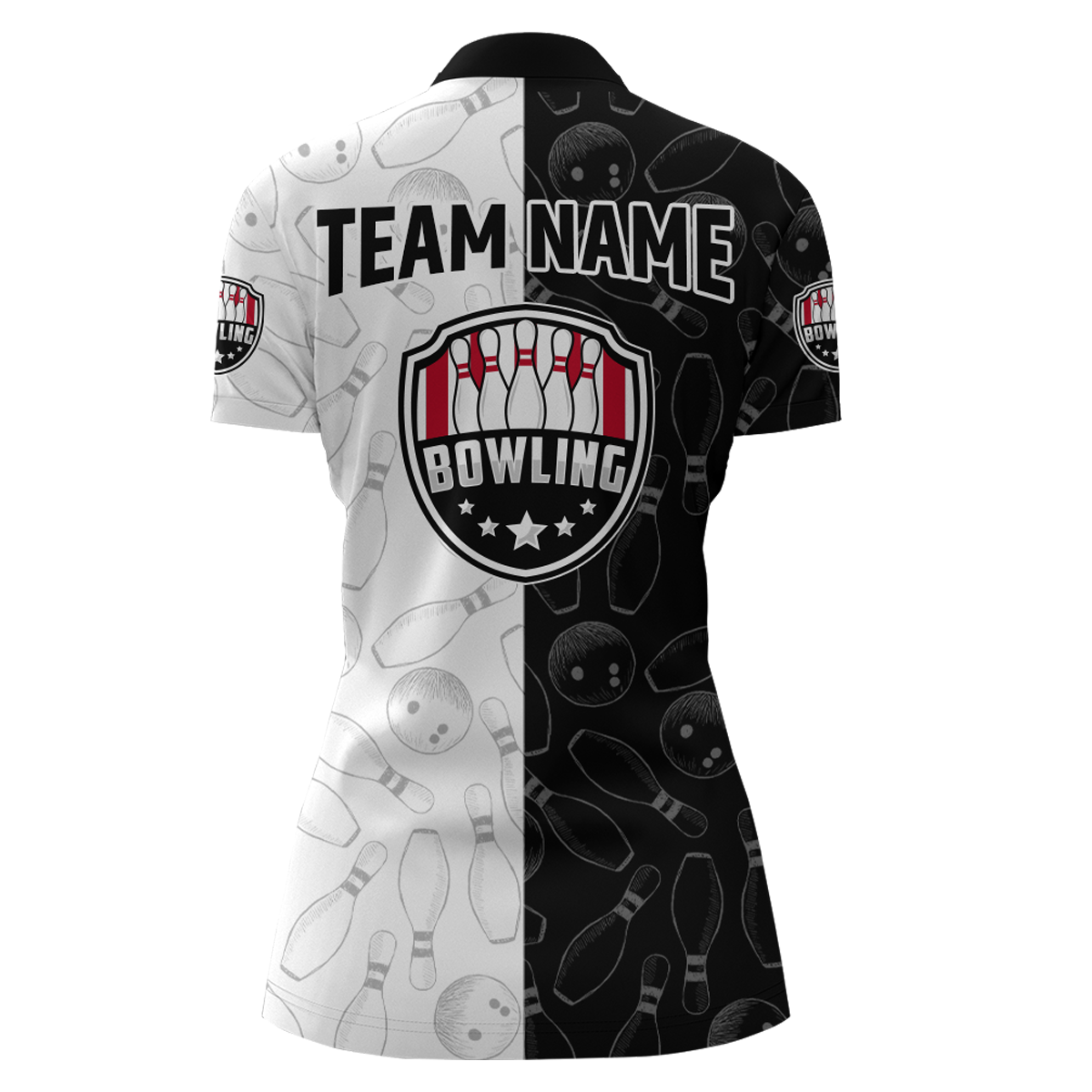 American Bowling Shirts Women Black&White Bowling Team Jersey Custom Bowling Quarter-Zip Shirt BDT359