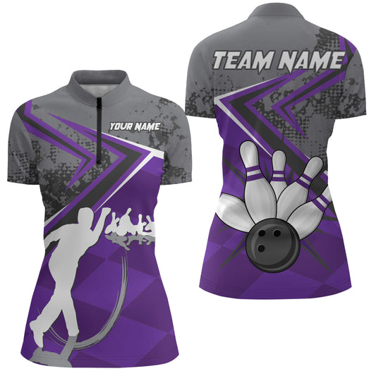 Custom Bowling Jersey For Women Bowling Quarter-Zip Shirt Team Bowling Short Sleeve BDT270