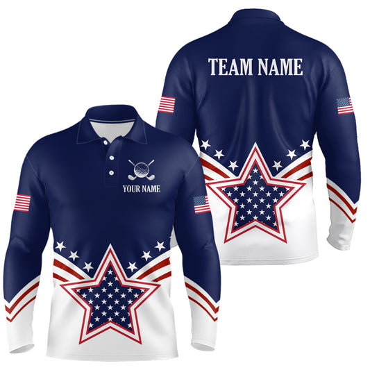 Custom Patriotic Golf Polo Shirt White and Blue Golf Shirts for Men Women Team MMG35