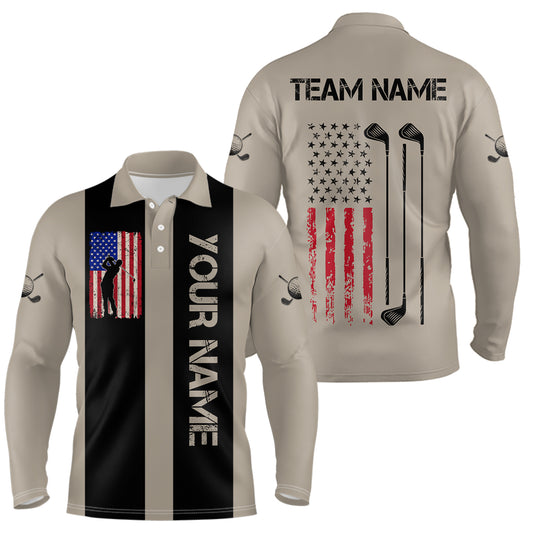 Custom Patriotic Golf Polo Shirt for Men Women Team Golf Shirts Brown and Black MMG47