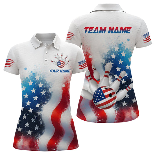 American Flag Bowling Shirts Custom Bowling Shirt for Women Men Patriotic Bowling Polo MBL04