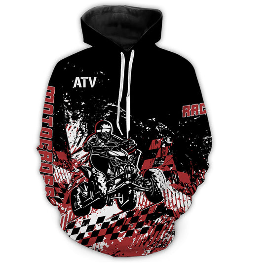 Custom ATV Motocross Hoodie for Men Women Quad Bike Shirt Red ATV Racing Hoodie MHATV09
