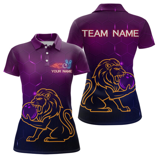 Neon Purple Lion Bowling Shirts for Men Women Team Bowling Jerseys Polo and Zip Shirt MBL165
