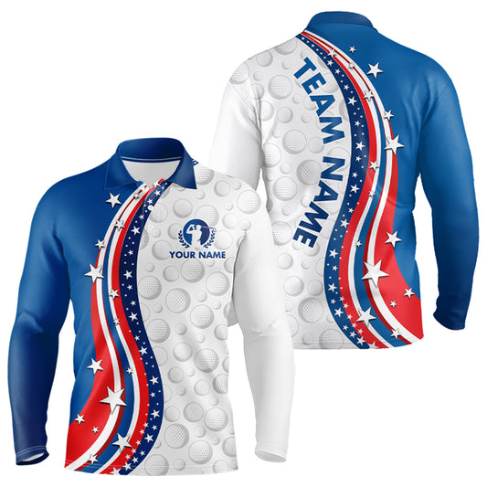 Patriotic American Golf Polo Shirt for Men Women Custom Golf Shirts Blue Golf Apparel MMG27