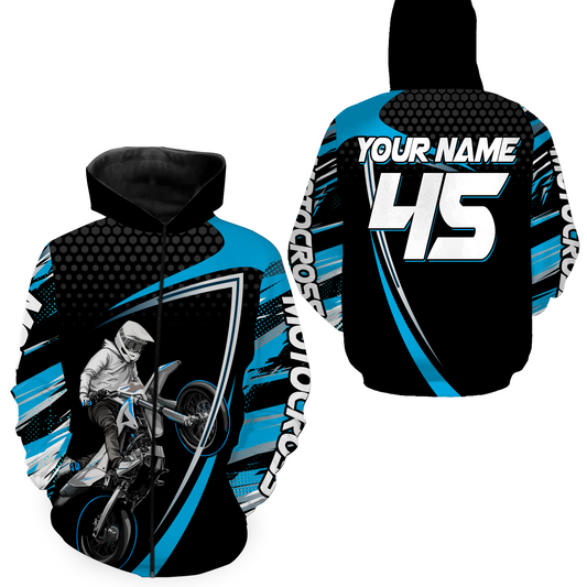 Light Blue Motocross Racing Hoodie Jersey For Men Women Motorcycle Dirt Bike Hoodie Zip MH124