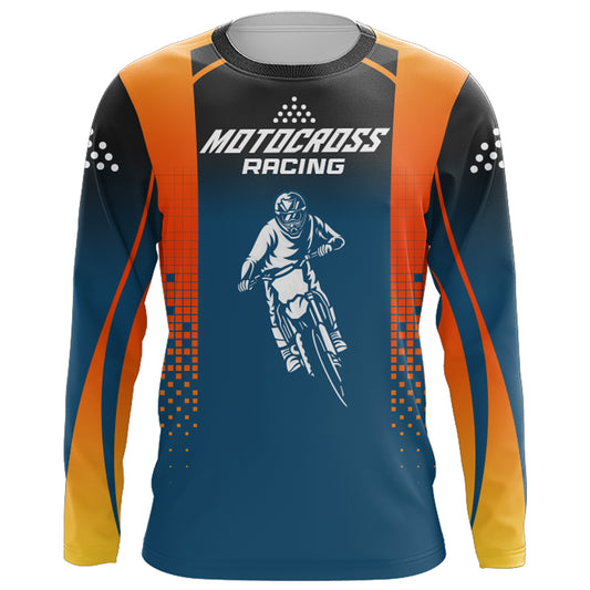 Custom Motocross Racing Jersey Youth Men Women UPF30+ Dirt Bike Shirt Orange Blue MX Off-Road XM46