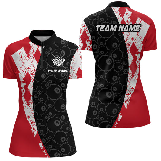 Red 8 Ball Billiard Shirts for Women Billiard Team Shirts Billiard League for Polo & 1/4 Zipper NNT84