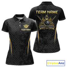 Load image into Gallery viewer, Custom Black Gold 8 Ball Flame Billiard Shirts for Women, Billiard Team Polo & 1/4 Zip Shirts NNT61