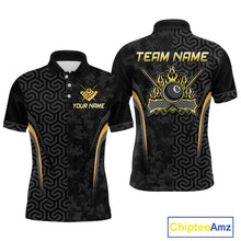 Load image into Gallery viewer, Custom Black Gold 8 Ball Flame Billiard Shirts for Men, Billiard Team Polo & 1/4 Zip Shirts NNT61