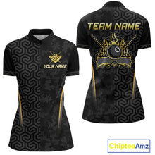 Load image into Gallery viewer, Custom Black Gold 8 Ball Flame Billiard Shirts for Women, Billiard Team Polo & 1/4 Zip Shirts NNT61