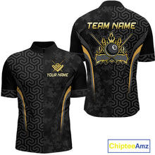 Load image into Gallery viewer, Custom Black Gold 8 Ball Flame Billiard Shirts for Men, Billiard Team Polo & 1/4 Zip Shirts NNT61