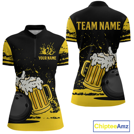Custom Funny Beer Bowling Women Shirts Bowling Uniform Polo & 1/4 Zip Bowling Team Jerseys HNT98