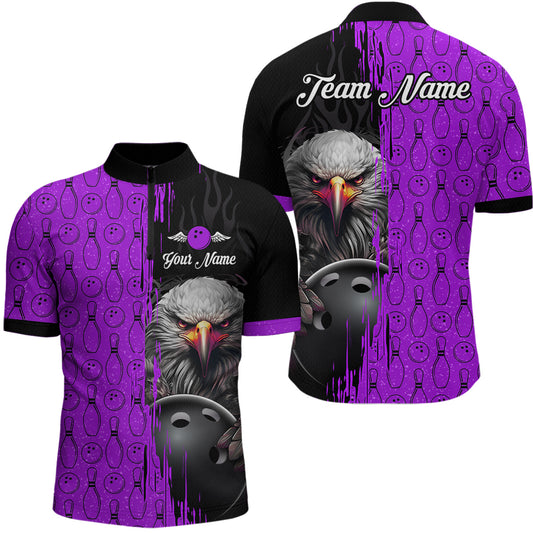 Purple Eagle Bowling Custom Men Bowling Shirt Polo & Quarter-Zip Bowling Team Jerseys HNT49