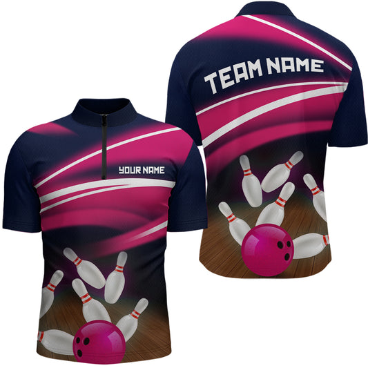 Custom Pink Bowling Jersey Bowling Team Shirts For Men Bowling League Polo & 1/4 Zip HNT163