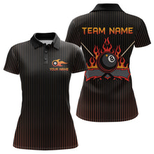 Load image into Gallery viewer, Custom Orange 8 Ball Flame Billiard Shirts for Women, Billiard Team Polo & 1/4 Zip Shirts NNT62