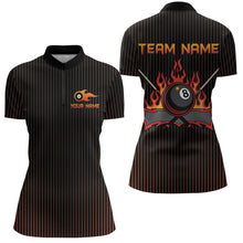 Load image into Gallery viewer, Custom Orange 8 Ball Flame Billiard Shirts for Women, Billiard Team Polo & 1/4 Zip Shirts NNT62