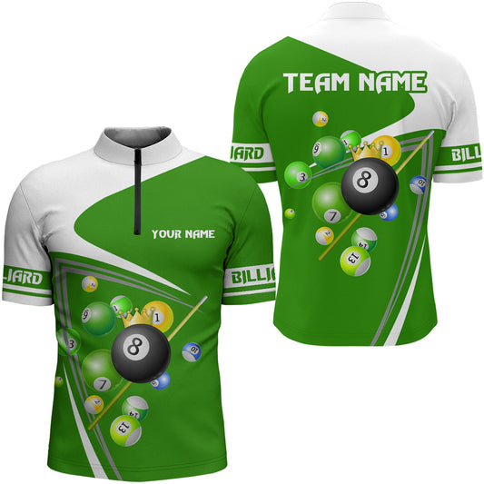 Custom Green 8 Ball Crown Billiard Shirt Billiard Jersey for Men Billiard Gifts Polo & 1/4 Zip NNT 87