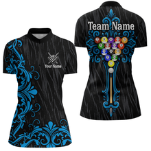 Load image into Gallery viewer, Custom Blue Baroque Pattern Ball Pool Billiard Shirts for Women Team Polo & 1/4 Zip Shirts NNT60