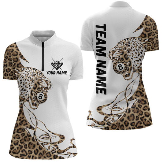 Personalized Leopard 8 Ball Billiard Shirts for Women Billiard Team Jersey Polo & 1/4 Zip Shirts NNT66