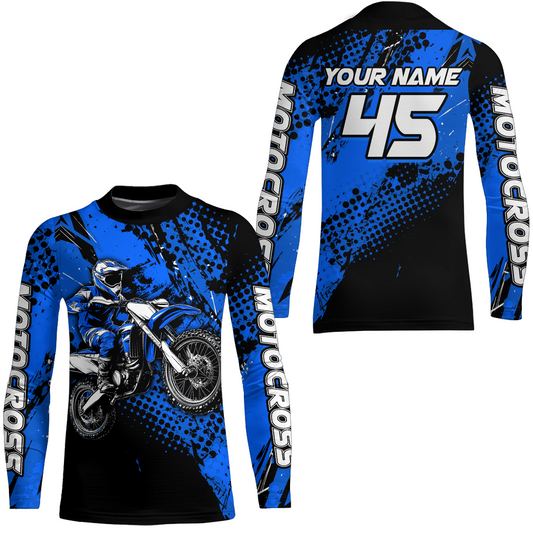 Blue Youth Motocross Shirts Custom Racing Dirt Bike Jersey Kid Men Women UPF30+ DNT18
