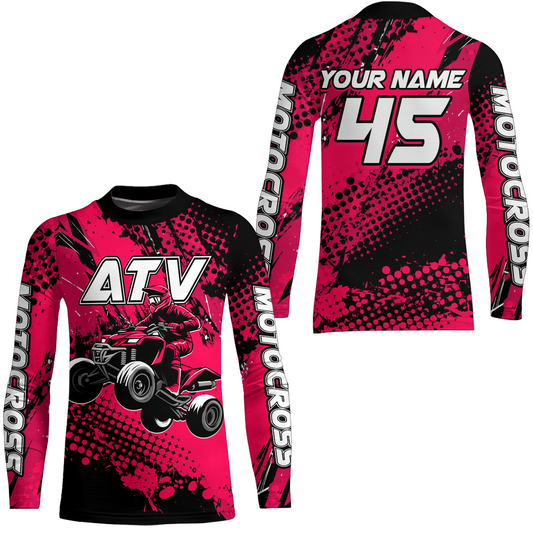 Custom Pink ATV Motocross Racing Jersey Kid Adult Quad Bike Jersey Off-Road Shirt UPF30+ ATV Shirt DNT12