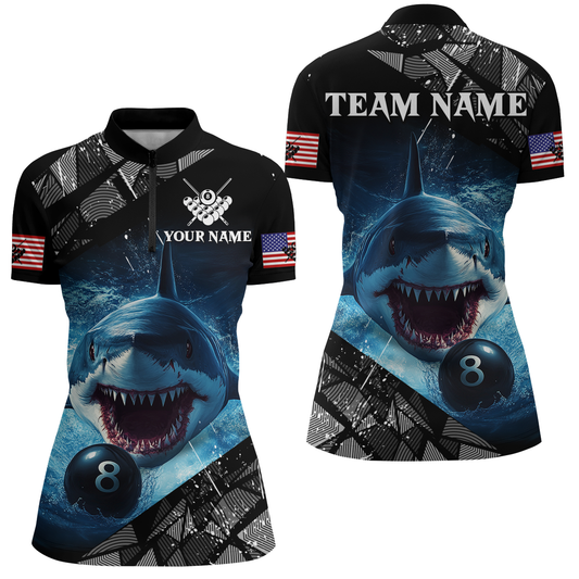 Funny Blue Shark Ball Pool Billiard for Women Billiard Shirts Polo & 1/4 Zip Shirt Team NNT18