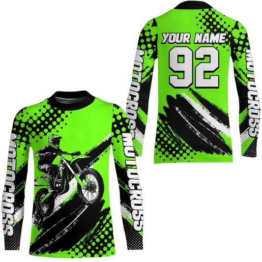 Personalized Green Racing Jersey Motocross for Men Women Kid Upf30+ Youth Off-Road Racing Jersey DNT02
