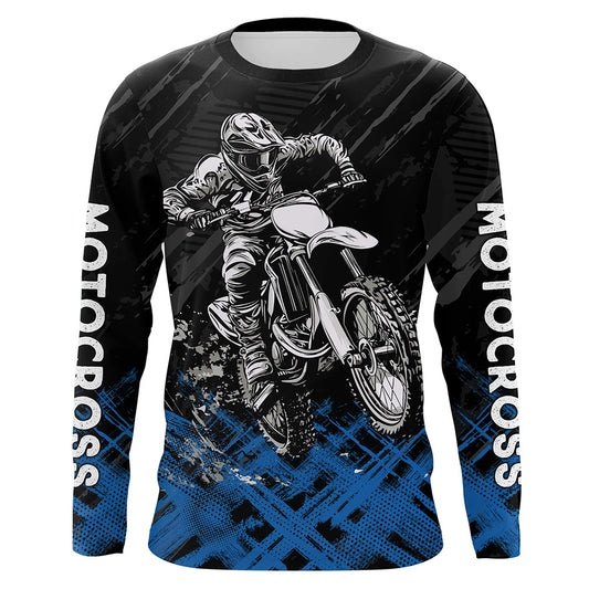 Adult&Kid Blue Custom Dirt Bike Jersey Motocross Jersey Upf30+ Motocross Shirt| CTP87