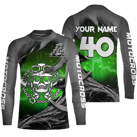 Adult&Kid Green Skull Custom Dirt Bike Jersey Motocross Jersey Upf30+ Motocross Shirt| CTP86