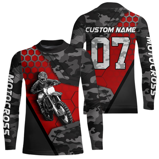 Red Motocross Jersey Upf30+ Custom Dirt Bike Jersey Mens Women Off-Road Jersey Adult&Kid| CTP45