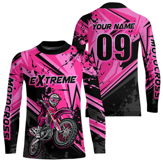 Custom Dirt Bike Jersey Pink Motocross Jersey Upf30+ Mens Women Extreme Racing Shirt| CTP29