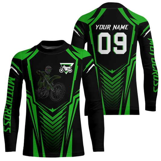 Adult&Kid Custom Motocross Jersey Green UPF30+ MX Racing Biker Off-road Dirt Bike Racewear| CTP49