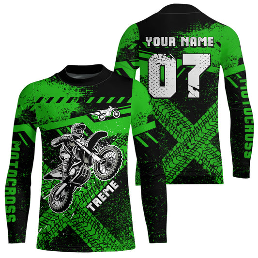 Adult&Kid Custom Green Motocross Jersey for Men Women Upf30+ Extreme Dirt Bike Shirt| CTP75