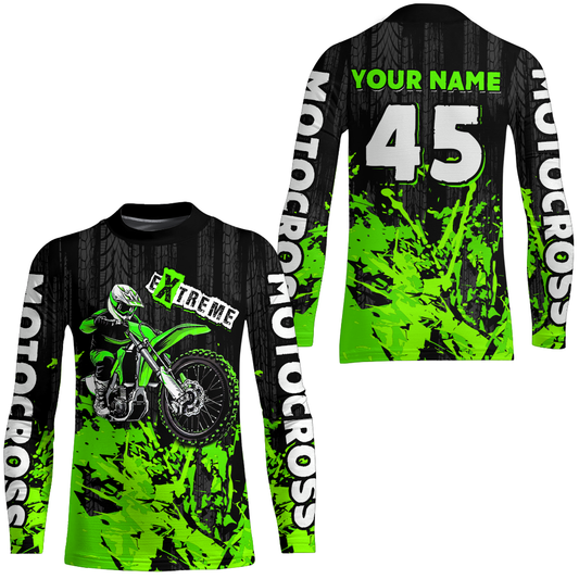 Adult&Kid green custom Motocross jersey upf30+ dirt bike jersey mens women Motocross Shirt| CTP01