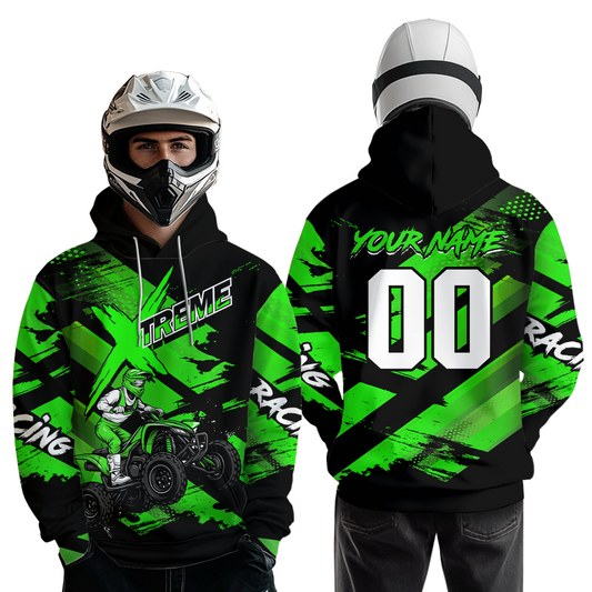 Personalized Atv Motocross Hoodie For Adult&Kid Upf30+ Green Quad Bike Shirt Off-Road Atv Mx Racing NHN012