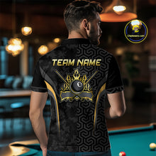 Load image into Gallery viewer, Custom Black Gold 8 Ball Flame Billiard Shirts for Men, Billiard Team Polo & 1/4 Zip Shirts NNT61