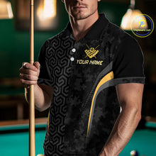 Load image into Gallery viewer, Custom Black Gold 8 Ball Flame Billiard Shirts for Men, Billiard Team Polo & 1/4 Zip Shirts NNT61
