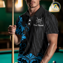 Load image into Gallery viewer, Custom Blue Baroque Pattern Ball Pool Billiard Shirts for Men Team Polo & 1/4 Zip Shirts NNT60