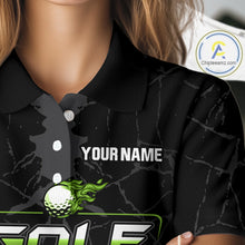 Load image into Gallery viewer, Black Camo Womens golf polo shirts custom golf attire for ladies, golfing gifts | Green NQS9995