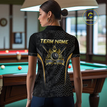 Load image into Gallery viewer, Custom Black Gold 8 Ball Flame Billiard Shirts for Women, Billiard Team Polo & 1/4 Zip Shirts NNT61