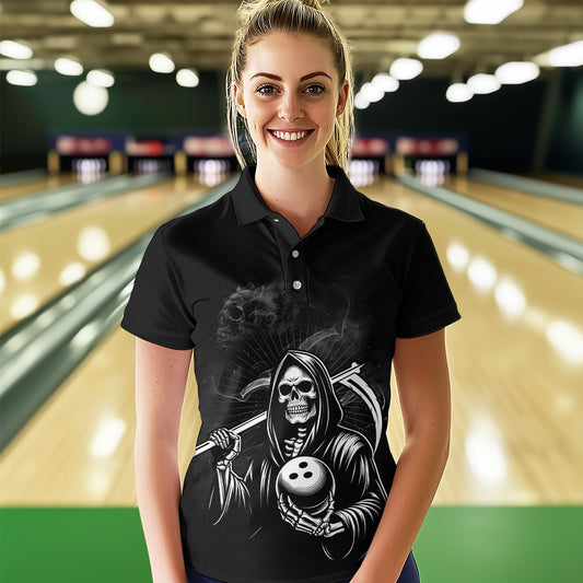 Custom Bowling Shirt Skull Bowling 1/4 Zip Shirt for Women Bowling Team League QZT299