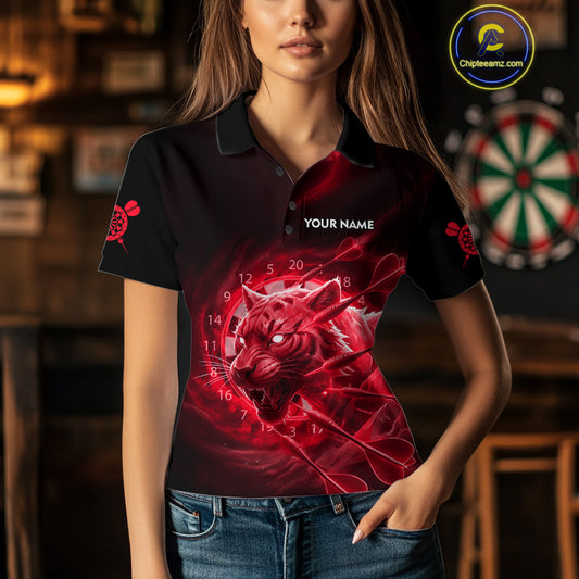 Custom Red Fantasy Tiger Storm Dart Arrow Darts Polo Shirt For Women Dart Team Jerseys NYN1822