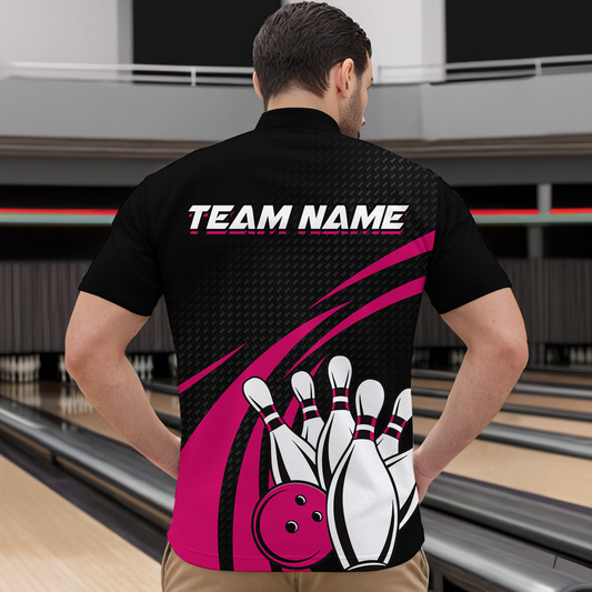Pink Bowling Jersey Men Custom Bowling Team Shirts Unisex Bowling Men Short Sleeve Quarter-zip Shirt CP29